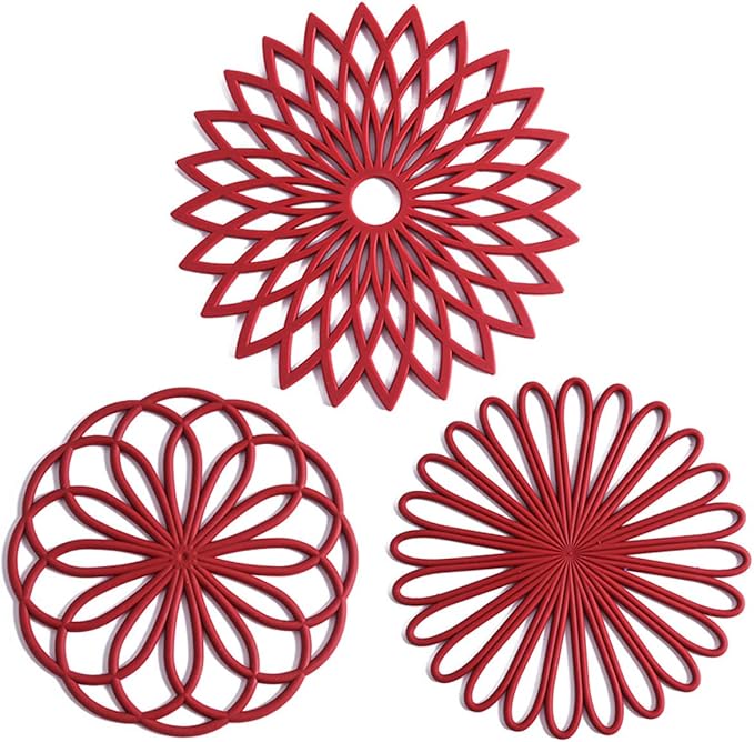 Set of 3 Silicone Trivet Mat - Hot Pot Holder Hot Pads for Table & Countertop - Trivet for Hot Dishes - Non-Slip & Heat Resistant Modern Kitchen Hot Pads for Pots & Pans, Dark Green