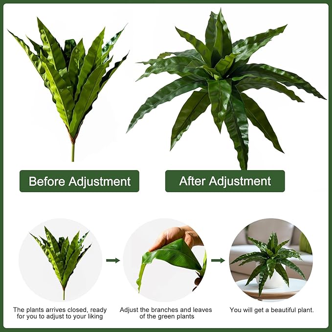 4 Pcs Artificial Greenery Stems Fake Bird Nest Fern Faux Branches Artificial Plants Realistic Fake Dracaena Realistic Plants for Indoor Outdoor Porch Patio Home Office Living Room Decor (Brown Green)