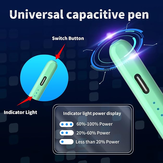 Stylus Pen Android for AMZ Tablet HD 10/Max 11 Compatible with Samsung/LenovoAccurate， Push-Button Switch On/OffLong Battery Life+2Tips(NW Black)