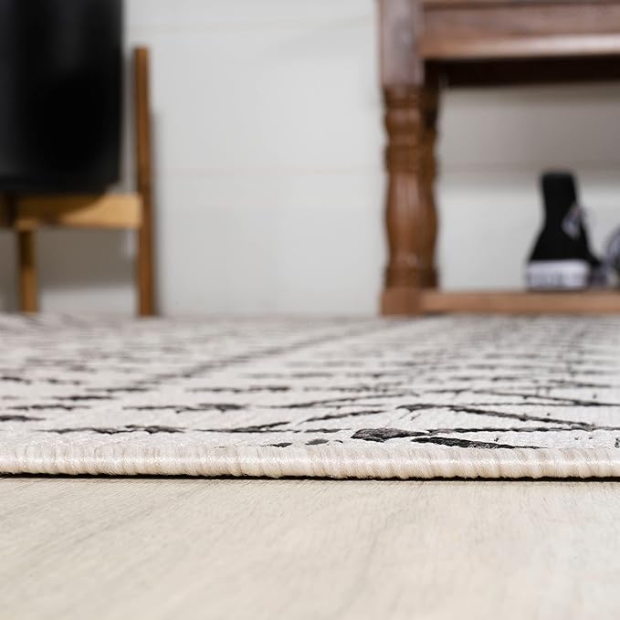 JONATHAN Y SMB108I-9R Ourika Moroccan Geometric Textured Weave Cream/Black 9' Round Indoor/Outdoor Area Rug, Pet Friendly, Non-Shedding, Stain Resistant, Easy-Cleaning for Backyard, Patio, Porch