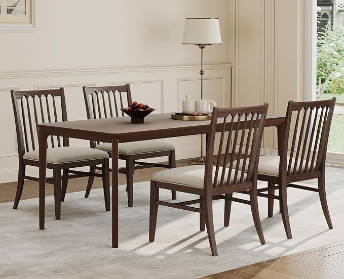 chairus Upholstered Dining Chairs Set of 6, Walnut Wooden Barrel Kitchen Chairs with Slat Back Double-Layer Cushion Farmhouse Accent Chairs for Dining Room/Living Room/Restaurant, Chenille Brown
