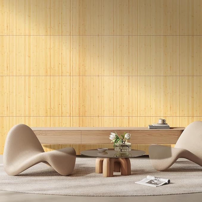 OUZUGIE 1 Pack 96x24 Inch Natural Bamboo Wall Panel – Carbonized Pole Wrap Paneling for Walls, Ceilings, Cabinets, Furniture – Ideal for Bedroom, Living Room & Office DIY Decor