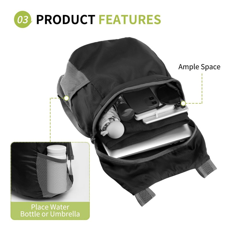 SUIKIHUM 20L Ultra Hiking-Daypack Lightweight Foldable Travel Packable Backpack for Camping Cycling Outdoor,black
