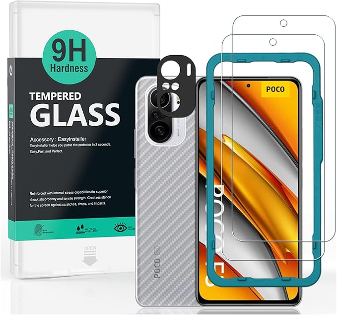 Ibywind Screen Protector For Xiaomi Poco F3/Redmi K40/K40 Prowith 2Pcs Tempered Glass1Pc Camera Lens Protector1Pc Backing Carbon Fiber Film [Fingerprint ReaderEasy to install]