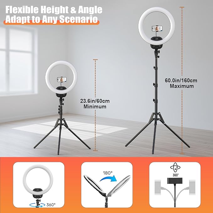 ALTSON 14'' Selfie Ring Light with 63'' Tripod Stand & Phone Holder, Dimmable LED Phone Ring Light for Video Recording/Live Streaming/Makeup/YouTube/TikTok, Circle Light with Remote for Phone&Camera