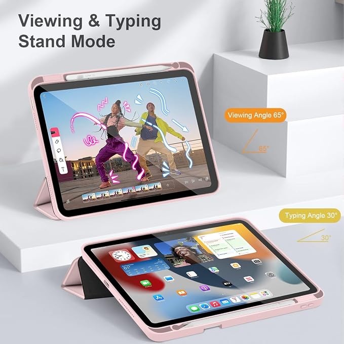 Tuiklol Case for iPad Air 11 Inch M4 2026 / Air 11 Inch M3 2025 / Air 11 Inch M2 2024 / iPad Air 10.9 Inch 2022 2020 Buit in Pencil Holder with Shockproof Cover Clear Transparent Back Black Flower