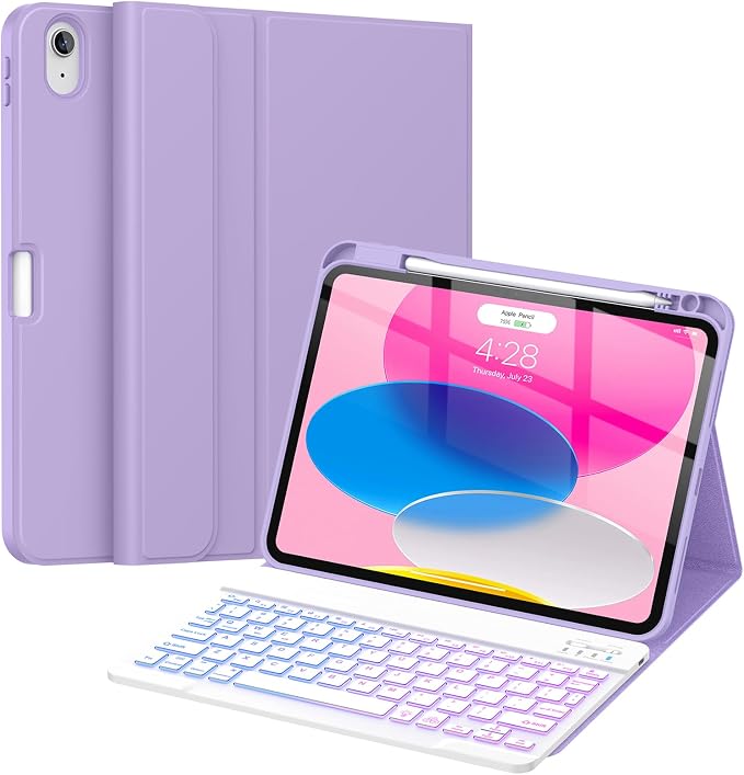 Soke for iPad (A16) 11th/10th Gen Case with Keyboard Black Marble | For iPad 11/10.9 inch(2025/2022) 7 Color Backlight Magnetic wireless Detachable Keyboard Case Built-in Pencil Holder