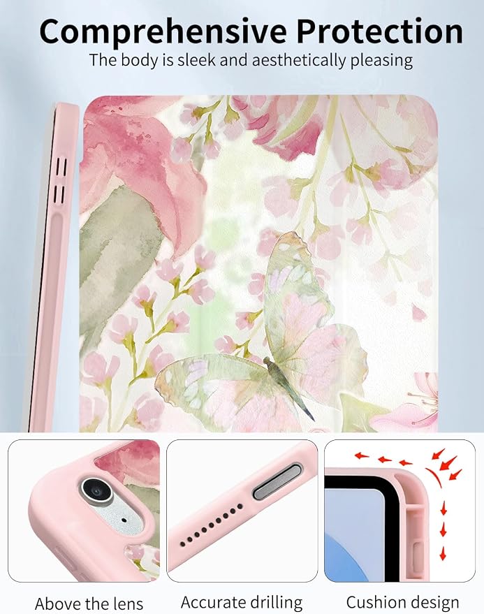 Case for iPad 9th/ 8th/ 7th Generation Case 10.2&amp10.5 Inch (2021/2020/2019 Release) Slim Lightweight Soft Trifold Back Cover with Pencil Holder &amp Auto Sleep/Wake Cover Cherries Cheetah Bows