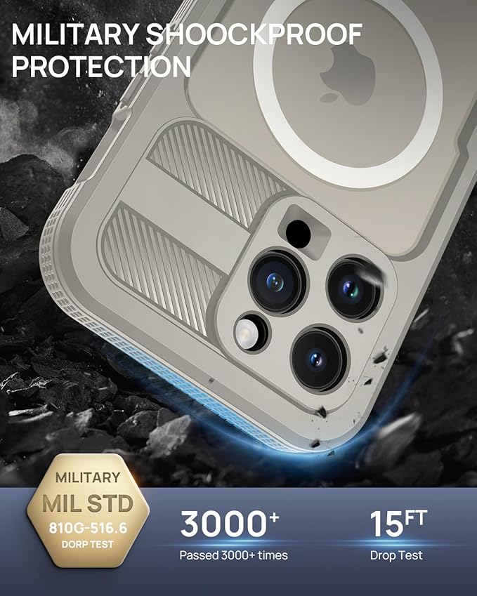 Lanhiem Magnetic for iPhone 15 Pro Case, IP68 Waterproof Dustproof Case, [Compatible with Magsafe] [Built-in Screen Protector] Full Body Heavy Duty Rugged Phone Cover 6.1 inch, Natural