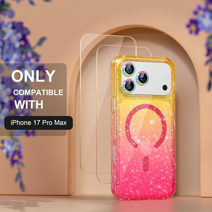 Choiche for iPhone 15 Pro Max Case Compatible with MagSafe Glitter Black | Women Girly Cute Glitter Sparkly Magnetic Phone Case with Diamond Camera Lens Protectors Military-Grade Drop Protection 6.7