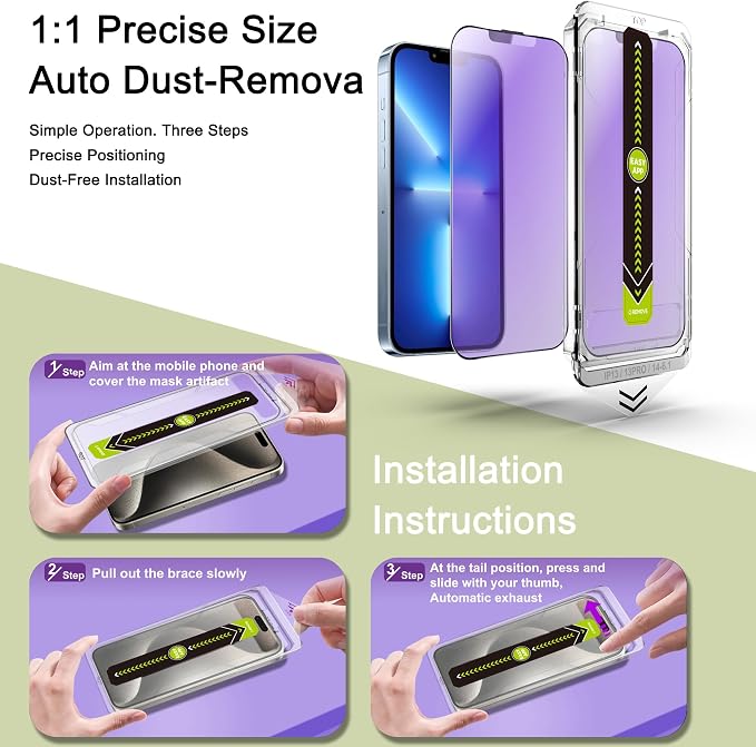 2 Pack Anti Blue Light Matte Screen Protector for iPhone 16e/13/13 Pro/14 (6.1-Inch)9H Tempered GlassAnti-GlareFull CoverageAnti-FingerprintAuto Dust RemovalBubble-Free