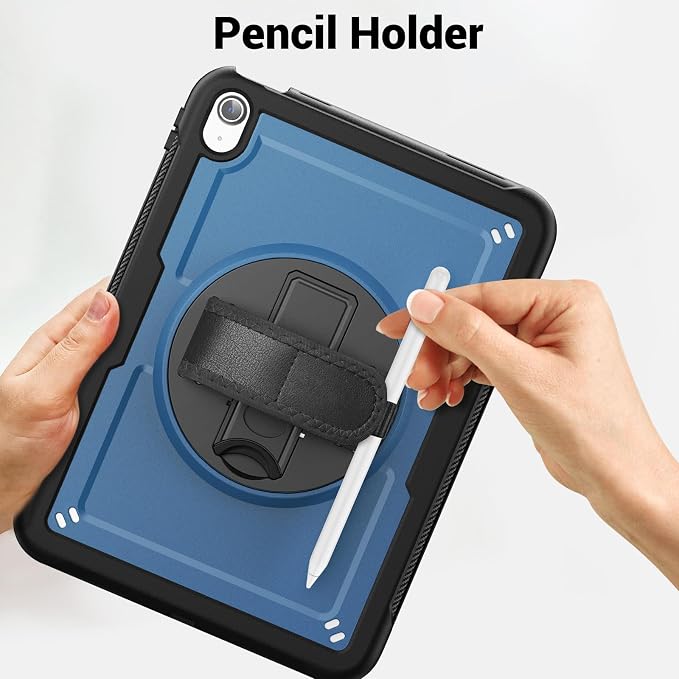 Case for iPad (A16) 11th Generation 11 inch 2025 Lightweight Rugged Dual-Material Design 360° Rotating Adjustable Leather Hand Strap Foldable Kickstand Durable with Full ProtectionBlue