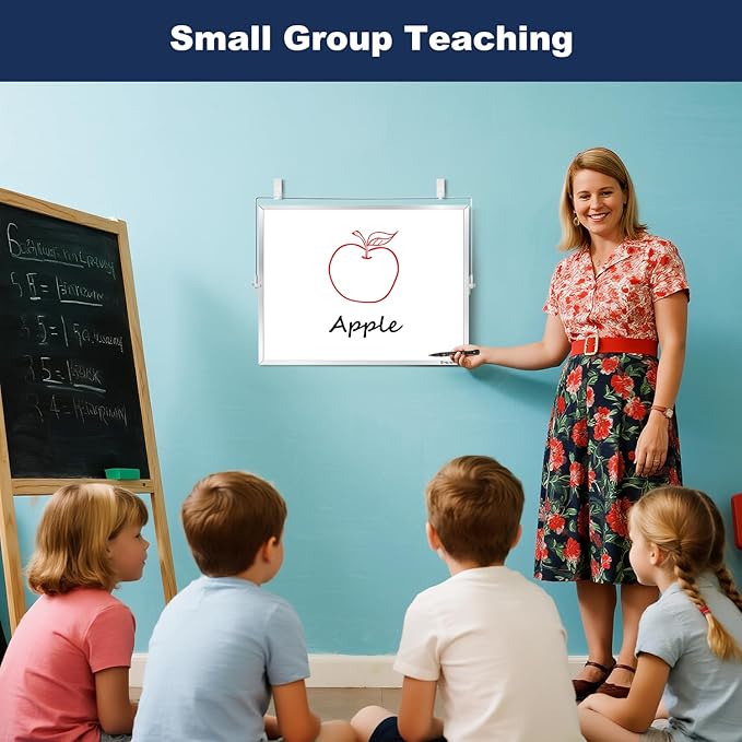 TSJ OFFICE Small White Board - 18 X 14 Inches Small Magnetic Dry Erase Board with Hooks for Wall, Desktop Whiteboard Stand 360 Degrees Revolving Double Sided for Office, Home, School, Silver