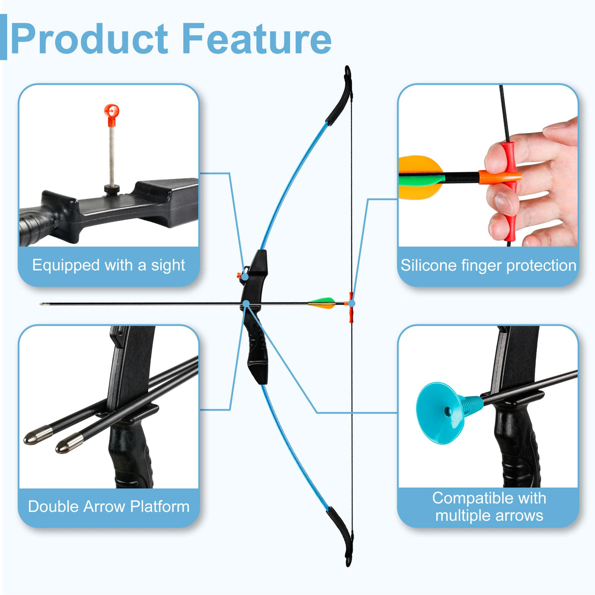 SERfawnCH 15lbs Recurve Bow and Arrow Set for Beginners, Left & Right Handed Youth Archery Kit with 12 Arrows & 6 Targets, Outdoor Practice Bow (Blue)