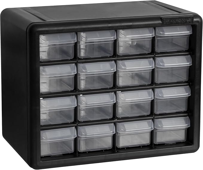 Akro-Mils 16-Drawer Plastic Drawer Storage Cabinet for Garage Organization, Beads, Makeup Organizer, Building Bricks Storage, Teacher Toolbox, 10-1/2" W x 6-1/2" D x 8-1/2" H, 10716 Black