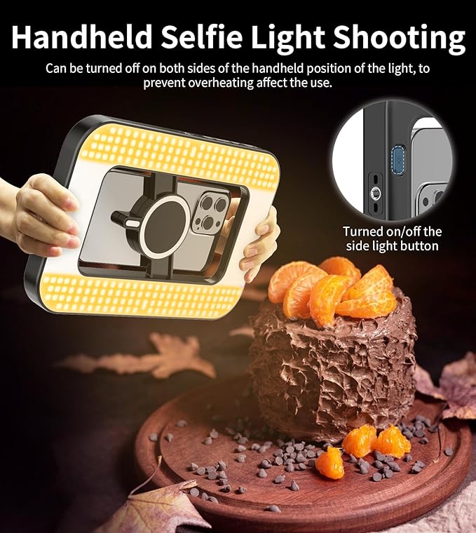 Magnetic 6000mAh RGB Selfie Ring Light for iPhone,448 LED Rechargeable Phone Light with Mini Tripod Stand, Double-Sided Magnet Handheld Stabilizer with Light for Magsafe/Phones/Video Recording/Photos