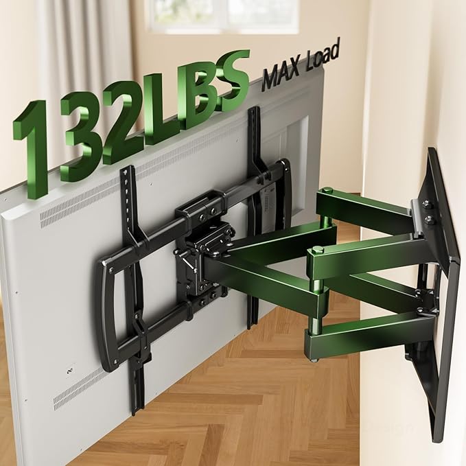 Full Motion TV Wall Mount Bracket for Most 32-85 inch TVs,TV Mount with Dual Articulating Arms,Tilt/Swivel/Extension/Leveling,Fits 8” 12” 16" Studs,Max VESA 600x400mm, Holds up to 132lbs