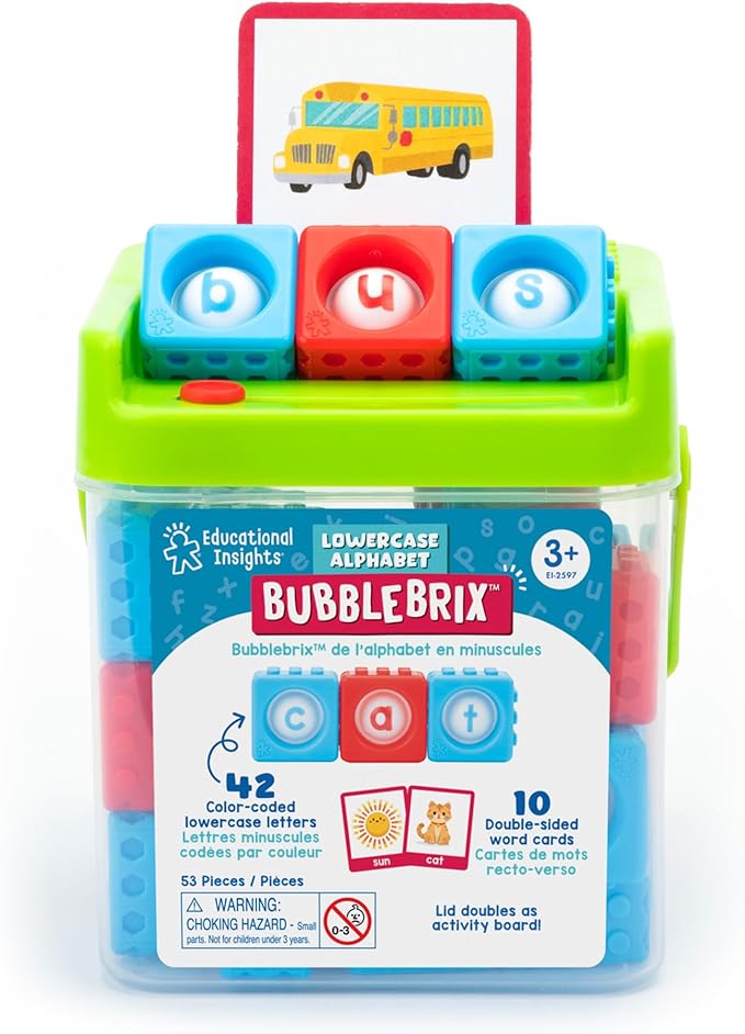 Educational Insights Lowercase Alphabet BubbleBrix - ABC Learning Toys and Pop It for Toddlers, Preschool Letter Recognition Blocks, Fine Motor Manipulatives, Classroom Activities for Kids Ages 3+