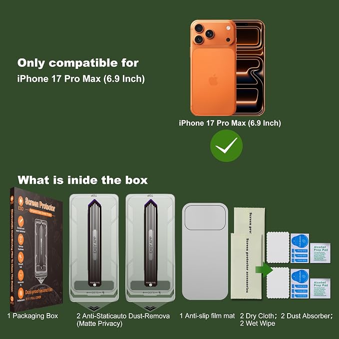 [2-Pack Matte Tempered Glass Screen Protector for iPhone 15 Pro Max Anti-Fingerprint &amp Oil Resistant Smooth as Silk 9H Hardness Bubble-Free Case Friendly 6.7-Inch