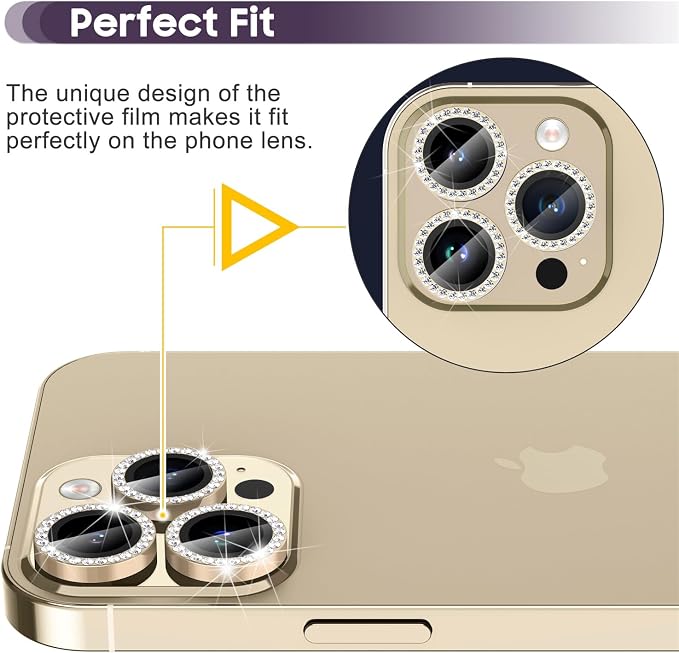 Suoman for iPhone 14 Pro Max / 14 Pro Camera Lens Protector [Diamonds Bling] 9H Tempered Glass Full Coverage Metal Protective Cover - Diamond Black