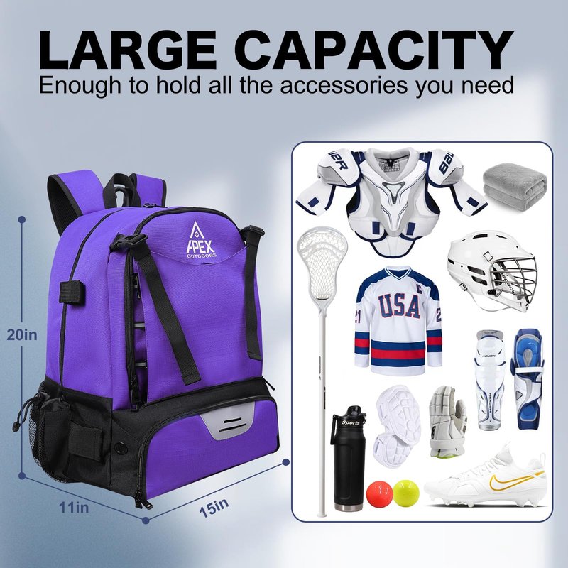 Apex Outdoors Lacrosse Bag, Large Lacrosse Backpack with Two Stick Holders
