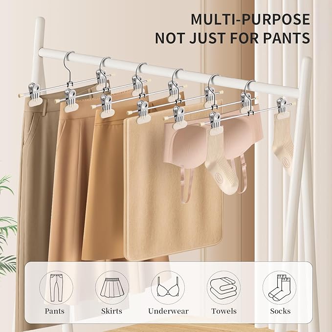 14Inch Pants Hangers with Wide Clips 50 Pack Adjustable Skirt Hangers for Women Non-Slip Clothes Hanger for Pants Heavy Duty Space Saving Trousers Hanger for Jeans,Shorts Ivory