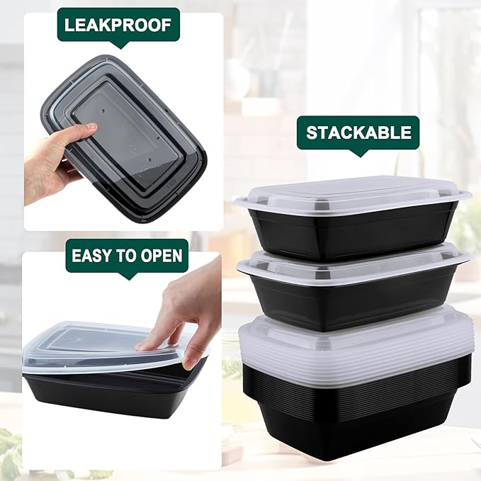 KEEP COLDER 38 Oz Plastic Meal Prep Containers - [100 Set] Food Storage Containers with Lids - Clear Disposable To Go Containers, BPA Free, Stackable, Leakproof, Microwave and Freezer Safe