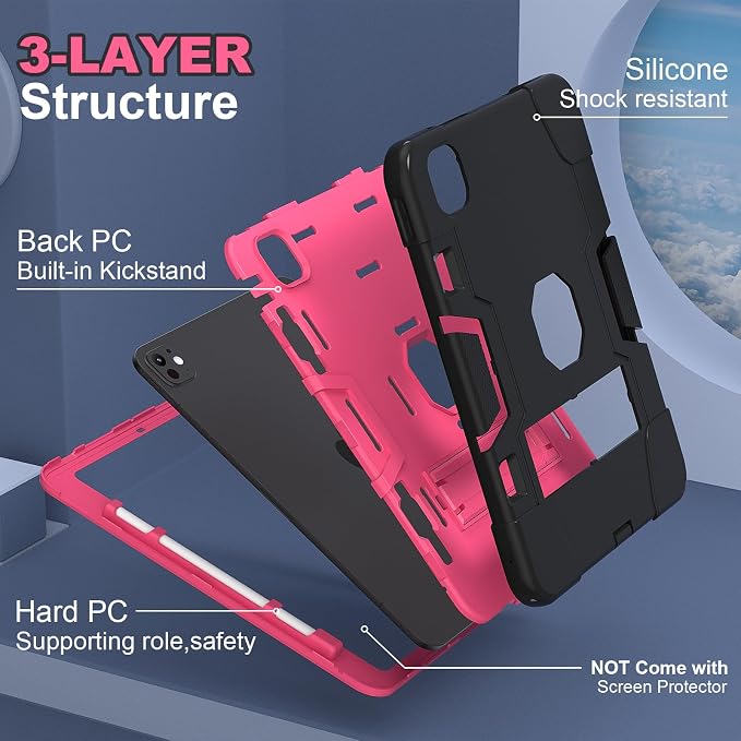 Tablet case for iPad Pro 11 Inch 2024 (5th Gen)Hard PC Soft Silicone Protective Kickstand tab Case for iPad Pro 2024 11 (Model: A3006/A2836/A2837) Pencil Holder Kickstand Cover Black