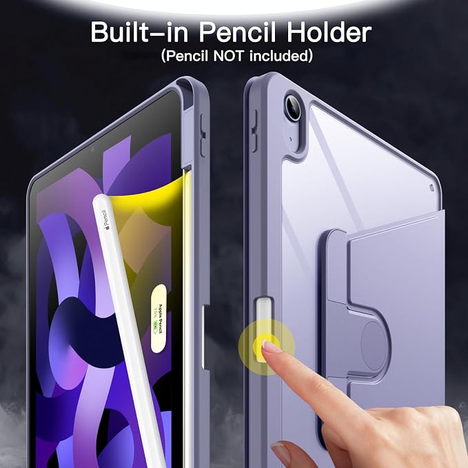 JETech Rotating Case ONLY for iPad Air 11-Inch M4/M3/M2 (2026/2025/2024) iPad Air 5/4 (2022/2020 5th/4th Generation 10.9-Inch) 360 Degree Rotation Protective Stand Cover Clear Back (Black)