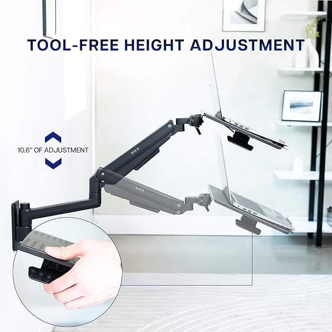 VIVO Sit-Stand 14 Inch Pneumatic Laptop Tray Wall Mount, Articulating Height Adjustable Typing Platform, Floating Workstation, Ergonomic Tilt, Black, MOUNT-KB35L