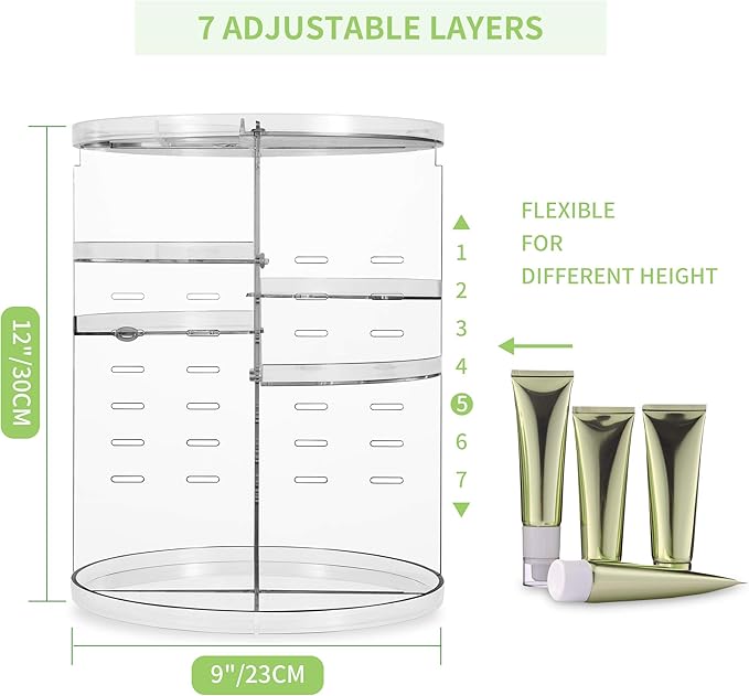 COYAHO 360 Rotating Makeup Organizer, Spinning Countertop, Cosmetic Holder Shelf, Make Up Organizers and Storage for Bedroom, Transparent
