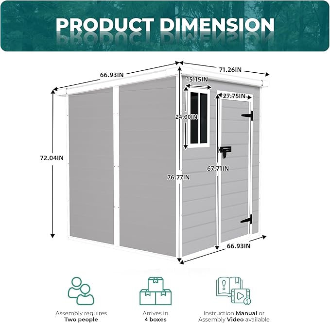 6x6 FT Outdoor Storage Resin Shed with Floor, Plastic Garden Tool Shed with Sloped Roof, Lockable Door & Windows, Easy to Assemble Bike Shed for Lawn, Backyard, Patio, White