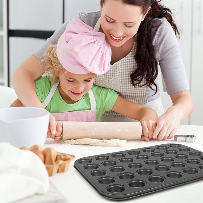 Wuqoioo Muffin Pan, 2 Pcs 35 Cup Cupcake Pan Muffin Tin Non Stick Muffin Pan Steel Mini Muffin Tin For Baking Cheesecake Tailgate Party Supplies, Dishwasher Safe, 13.8 X 10.4 X 0.8 Inches