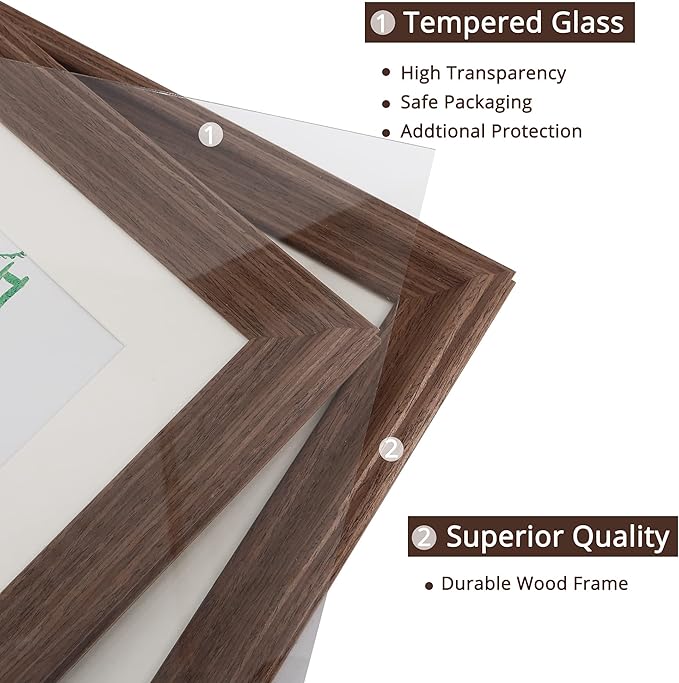 GraduationMall 11x14 Wooden Picture Frames,Display Photos 8x10 with Mat or 11x14 Without Mat,UV Protection Acrylic,Wall or Tabletop Display,Rustic Brown Set of 2