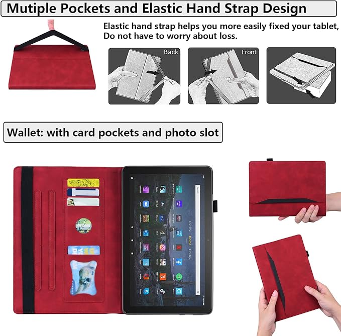 for Kindle Fire HD 8 Tablet (only Fits 10th Generation) &amp Fire HD 8 Plus 8 Case 2020 with Stand/Pencil Holder/Card Pocket/Elastic Band Embossed PU Leather Floral Cover Brown Peacock Flower