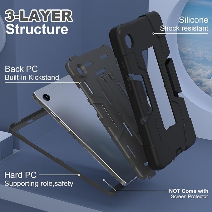 case for Galaxy Tab A9 8.7 2023 Case Hard PC Soft Silicone Kickstand Rugged Heavy Duty High Impact Protective Case for Samsung Galaxy Tab A9 8.7 Inch 2023 SM-X110 SM-X115 Black