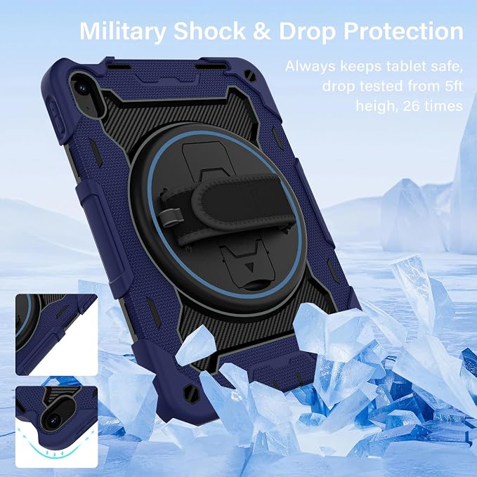 for iPad 9th 8th 7th Gen Case 10.2 inch with Screen Protector | 360° Rotating Kickstand Hand Strap Shoulder Strap Heavy Duty Military Grade - Kids Friendly