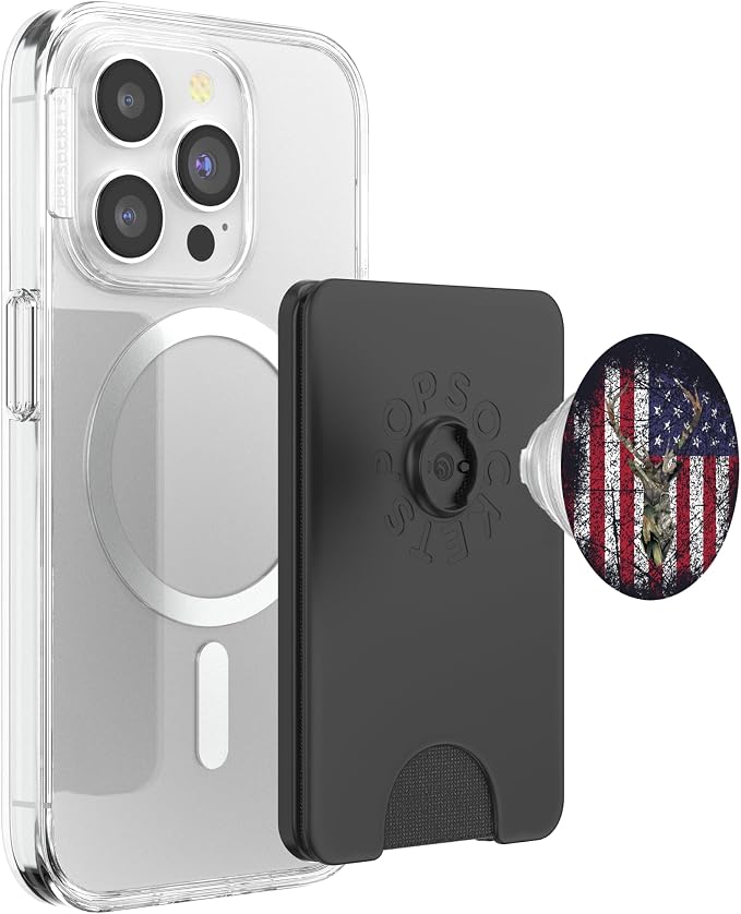 Deer Buck Hunting USA Flag Brown Camouflage Red White Blue PopSockets Adhesive PopGrip