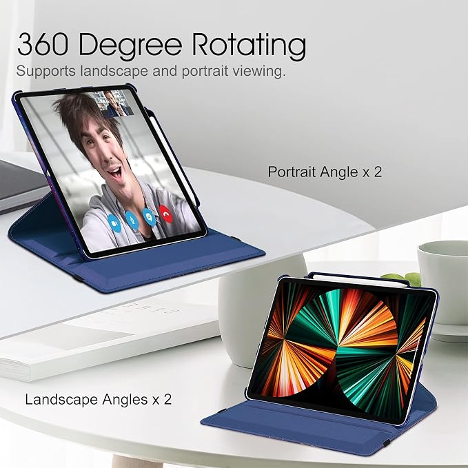 Fintie Rotating Case for iPad Pro 12.9-inch 6th/5th/4th/3rd Generation | 360° Swivel Stand Landscape &amp Portrait Viewing Shockproof Protective Cover Pencil Holder Auto Sleep/Wake Black
