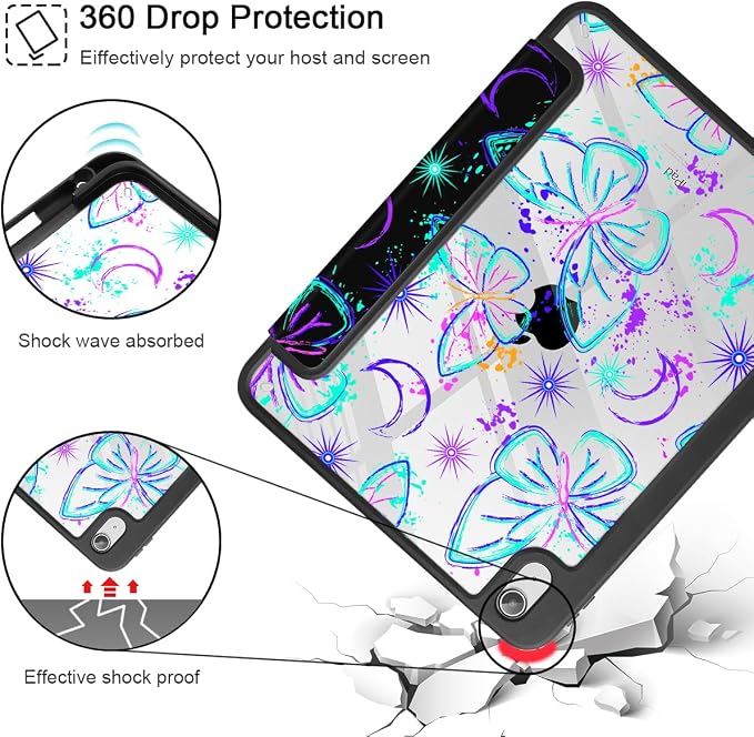 Mektron Case for 2026 iPad Air 11 inch M4 8th (M3 2025 7th /M2 2024 6th) Compatible with iPad Air 10.9 (2022 5th Gen /2020 4th Gen) Shockproof Clear Shell Blue Bows &amp Flowers
