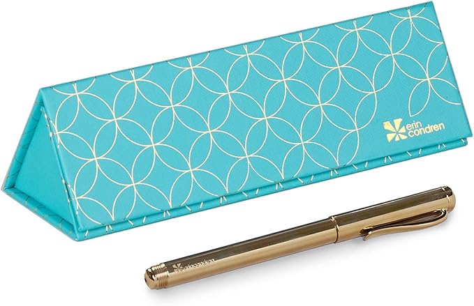 Erin Condren Designer Desk Accessories - Gold Gel Pen in Mid Century Circles Gift Box - Refillable Black Ink. Features Gel Ink, Black Colored Ink, Gold Metal Barrel