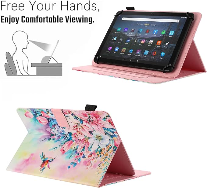 Universal Case for 10 Inch Tablet Multi-Angle Viewing Stand Case for 9.5-10.5 Inch Tablet Premium PU Leather Folding Stand Cover with Pen Holder &amp Multiple Angles Stand - Beach