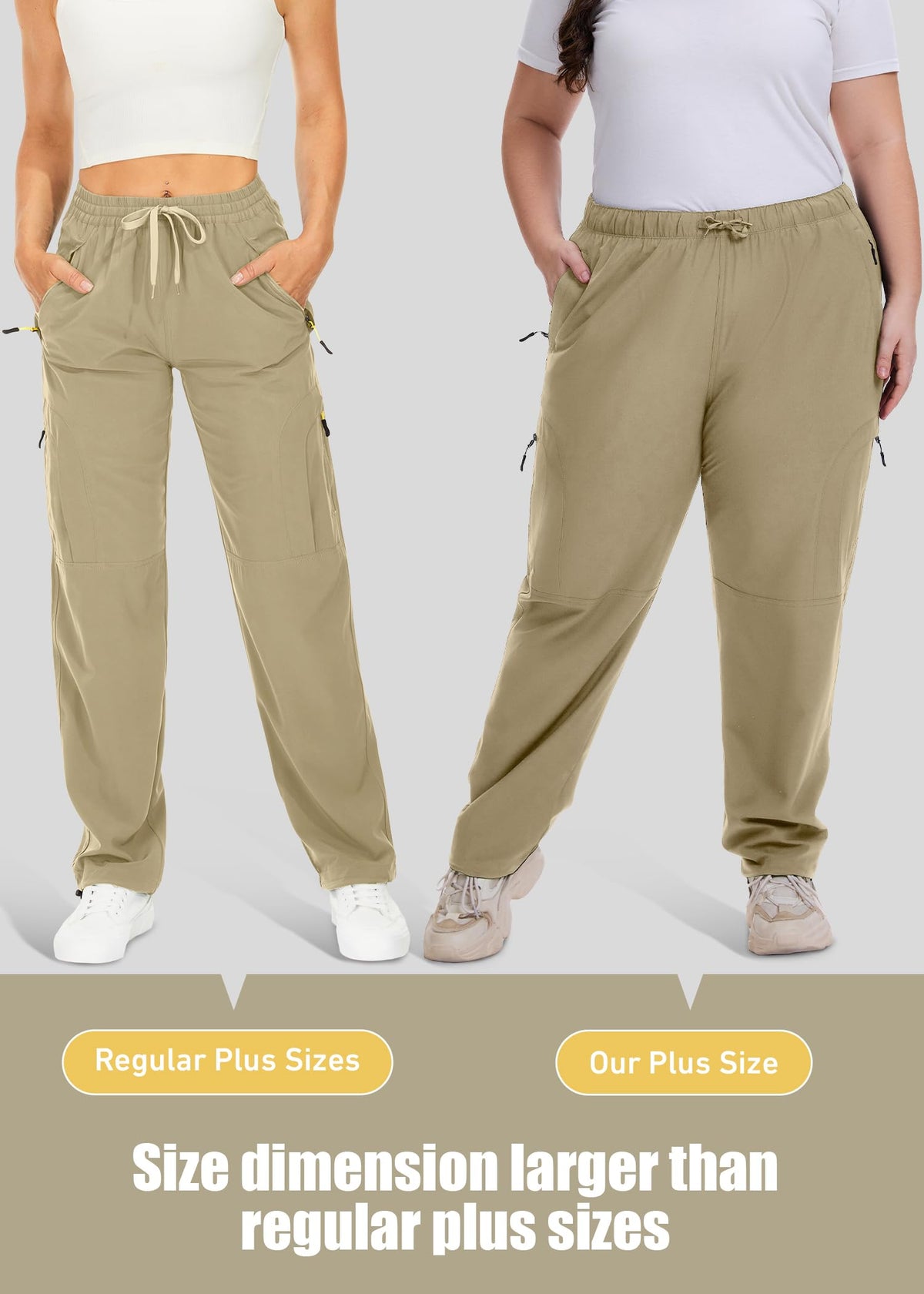 Women's Plus Size Hiking Pants with Pockets-Waterproof, Lightweight,UPF50 Sun Protection-Stretchy Cargo Joggers for Outdoor Activities,D6608,Khaki,4XL
