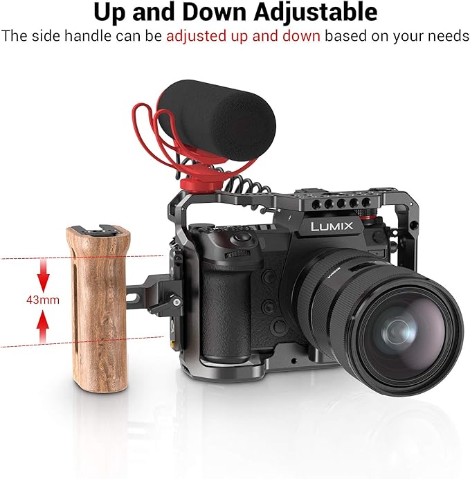 SmallRig Universal Side Wooden NATO Handle Grip DSLR Camera Cage w/Cold Shoe Mount Built-in Wrench, Threaded Holes – 2187