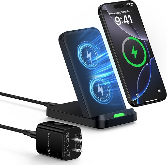 15W Samsung S26 Wireless Charger Fast Charging Stand for Galaxy S26 Ultra | Android Wireless Charging Station with QC Adapter for Samusng S26/S25 Ultra/S24/Z Flip7 Pixel 10a 10 9 Pro XL/Fold iPhone 17