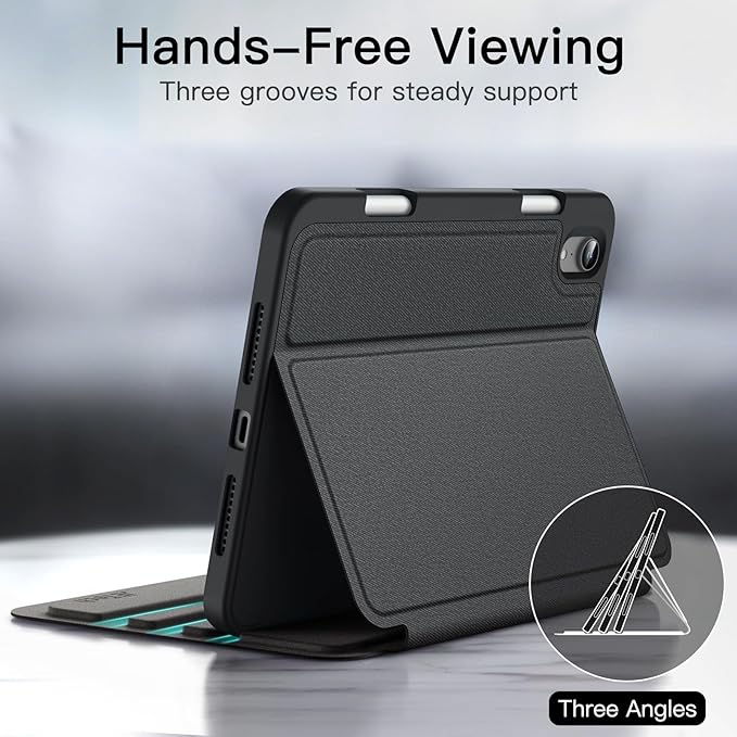 JETech Folio Case Cover for iPad mini A17 Pro/6th Gen (2024/2021) Black | Multi-Angle Stand Cover Pencil Holder Slim Protective Cover Auto Wake/Sleep