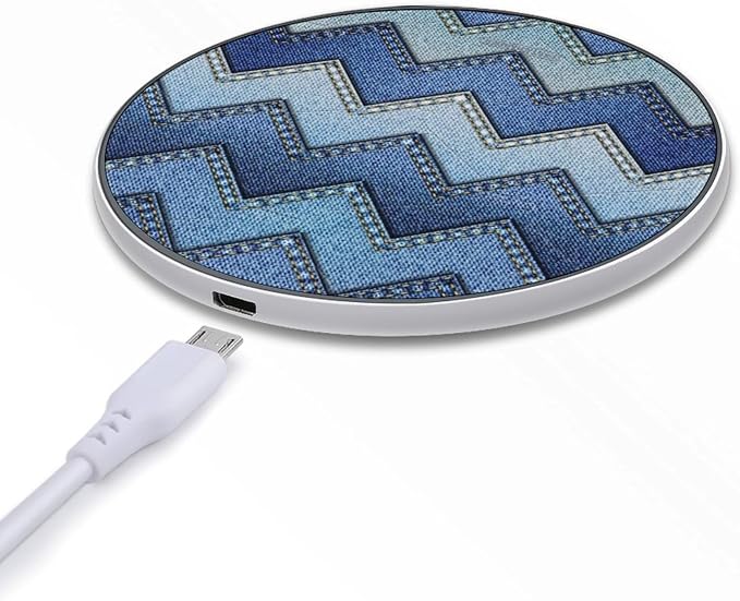 Gradient Blue Denim Wireless Charger Portable Fast Charging Pad Lightweight Wireless Charging Pad 10W Slim Charging Station for Phone Charger Mat for Travel Home Office Desk