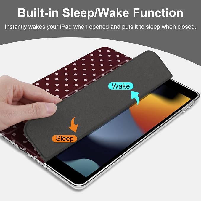 Compatible with iPad 10.2 Inch Case 2021 2020 2019 Smart Lightweight Trifold Stand Hard Plastic Transparent Cover Support Auto Sleep/Wake for iPad 10.2 9th/8th/7th Gen - Bear &amp Cherry