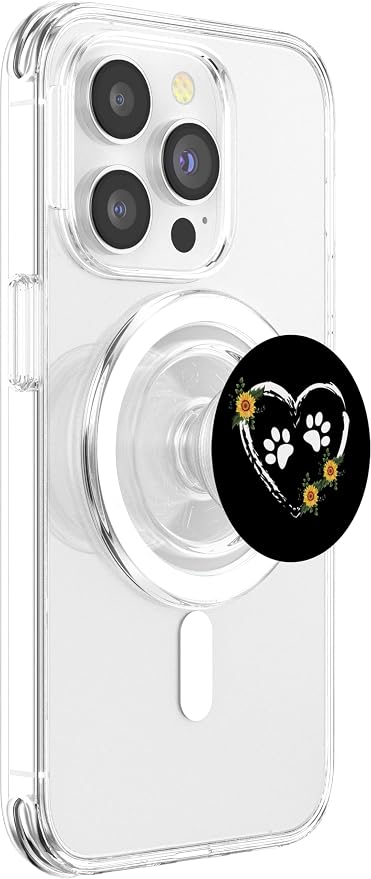 Sunflower Dog Heart With Paw Prints Dog Mom On Black PopSockets Standard PopGrip