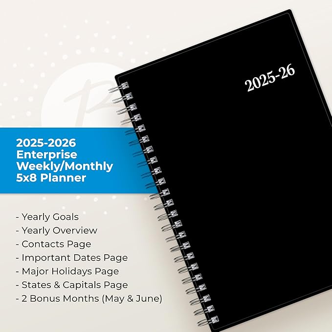 Blue Sky 2025-2026 Weekly and Monthly Academic Year Planner Calendar, July 2025 - June 2026, 5" x 8", Flexible Cover, Wirebound, Laminated Tabs, Enterprise (Enterprise 2025-2026, 5" x 8")